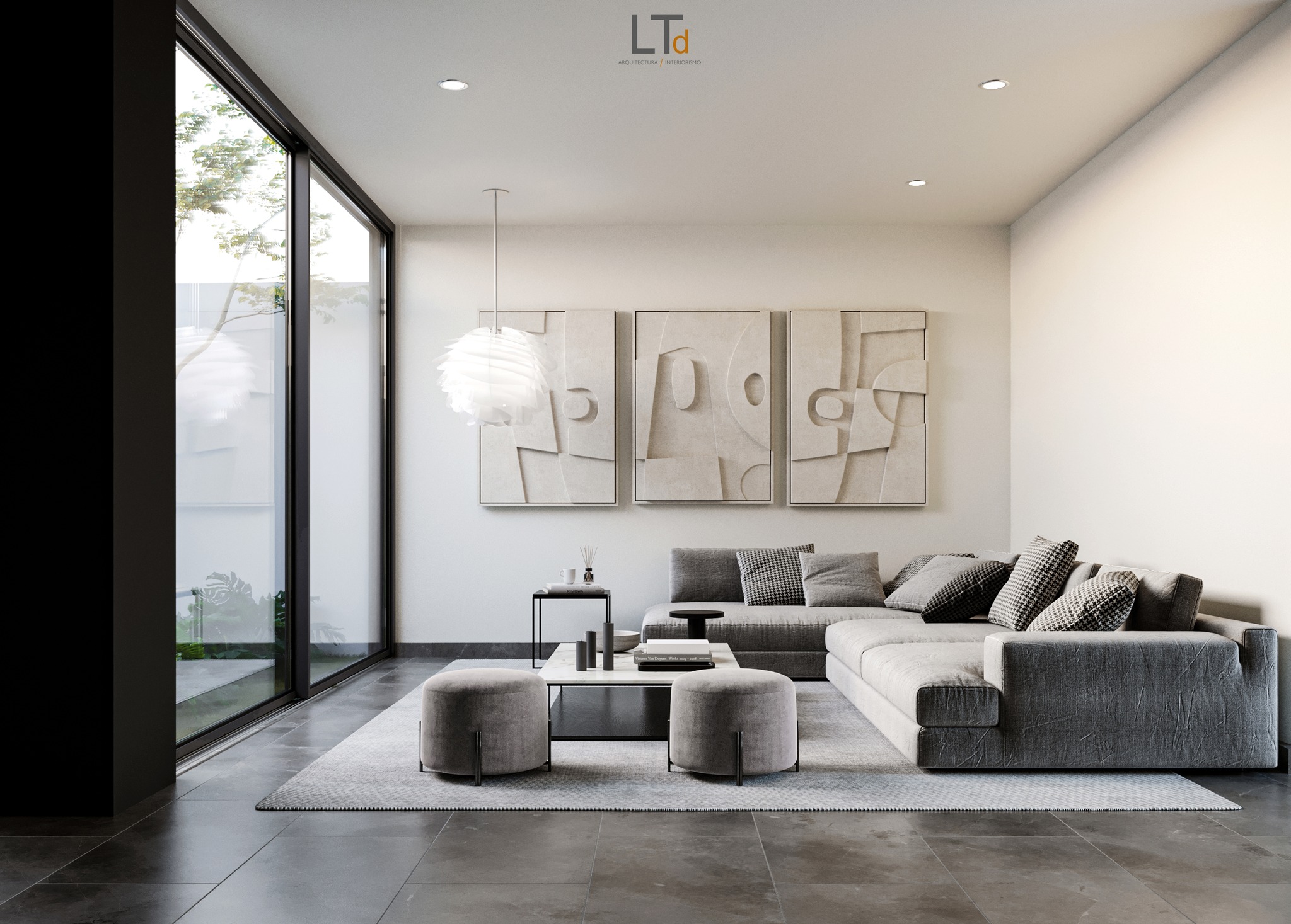 Sala contemporánea neutra